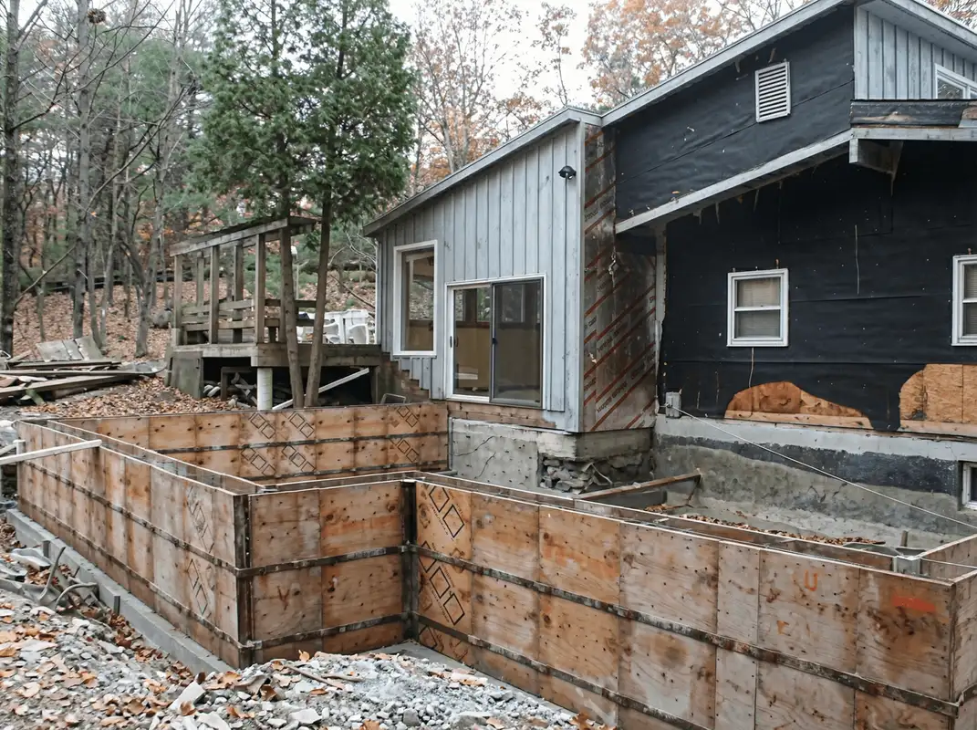 Prepared site with foundation forms for home remodeling and addition project in Long Beach, CA